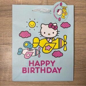 Hello Kitty Blue Pink  Air Plane Happy Birthday Gift Bag NWT